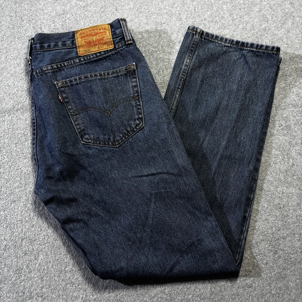 Levi's 505 Mens Straight Leg Jeans 34x31 Blue 100% Cotton Made in Egypt
